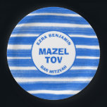 Pinselstriche Streifen Blue Custom Bar Bat Mitzvah Pappteller<br><div class="desc">Perfekte Papiertafel für eine Fledermausmitzvah, Bar mitzvah oder andere jüdische Feier! Handgemachte abstrakte Kunst mit lockeren Pinselstrichen für Sie auf der Vorderseite! Vollständig anpassbar! Klicken Sie auf "Personalisieren" oben, um den Text zu bearbeiten. Klicken Sie auf "Bearbeiten mit dem Designwerkzeug", um die Schriftart, Farben und Einstellungen anzupassen. VIELEN DANK FÜR...</div>