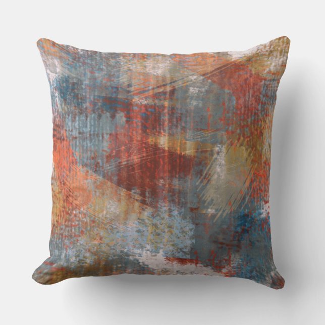 Pinselstriche Textur Abstraktes Muster Blau Kissen (Vorderseite)