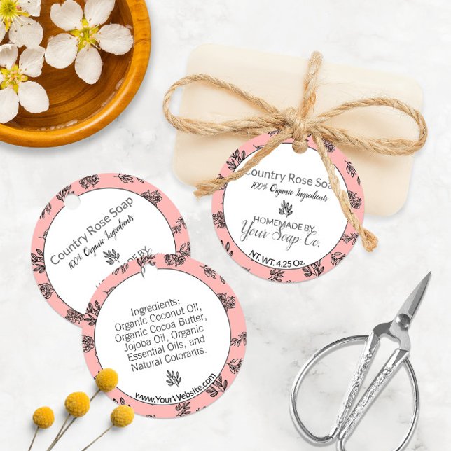 Pinselstriche 🌹 und Blätter Rose Art Soap Hang Ta Geschenkanhänger (Blush Rose and Leaves Line Art Soap Hang Tags 🌹
)