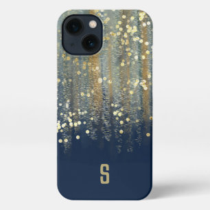 Pinselstriche und Konfetti-Punkte mit Goldmonogram iPhone Hülle