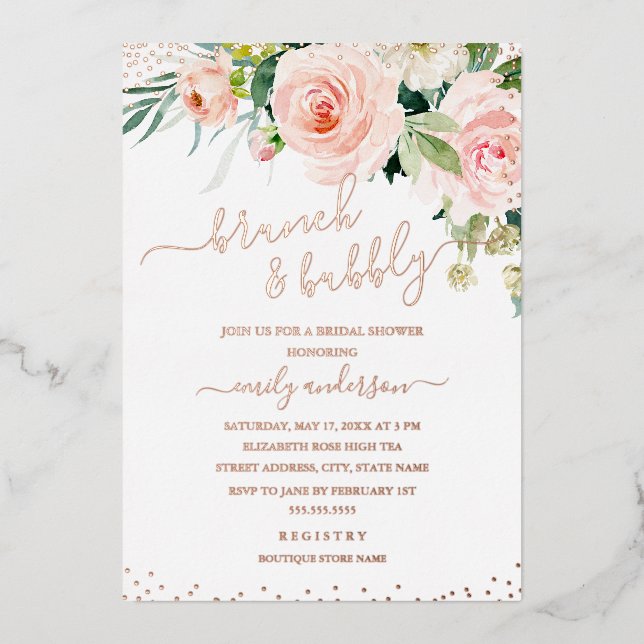Pinselstriche und ROSE GOLD-Brautparty Folieneinladung (Vorderseite)