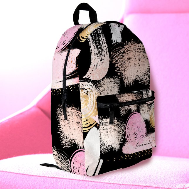 Pinselstriche und Schriftmuster auf schwarz Bedruckter Rucksack (Von Creator hochgeladen)