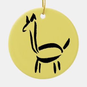Pinselzeichnung Lama Alpaka Pferd Tier Keramik Ornament