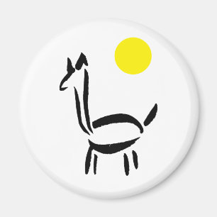 Pinselzeichnung Lama Alpaka Tier mit Sonne Magnet