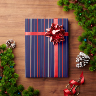 Pinstreifen, rot, Marine, grau Geschenkpapier