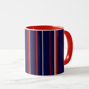Pinstreifen, rot, Marine, grau Tasse