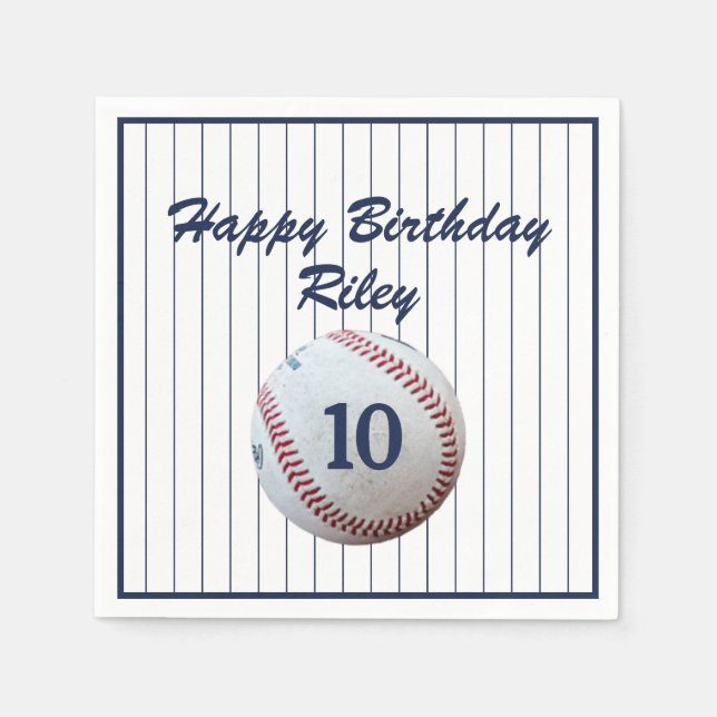 Pinstripe Baseball Geburtstagsparty Serviette (Vorderseite)