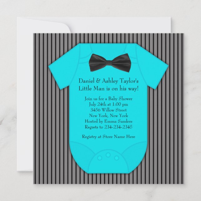 Pinstripe Black Blue Baby Boy Dusche Einladung (Vorderseite)