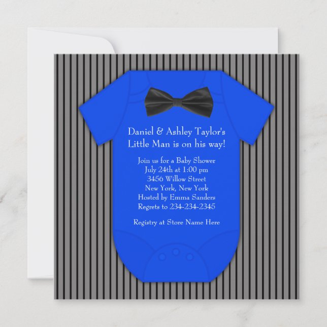 Pinstripe Black Blue Baby Boy Dusche Einladung (Vorderseite)