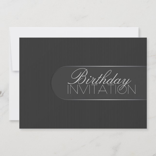 Pinstripe Black Silver Invitation de fête d'annive (Devant)