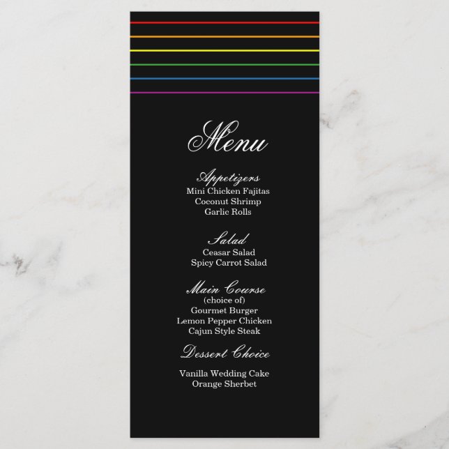 Pinstripe Pride Colors LGBT Wedding Menu Menükarte (Vorderseite)