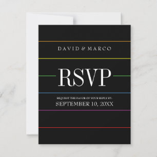 Pinstripe Pride Farben RSVP Schwule Hochzeit Karte