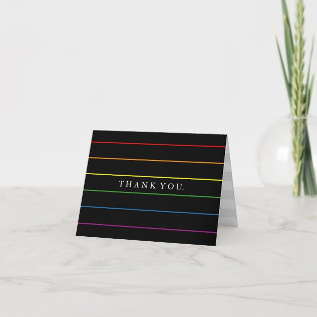 Pinstripe Rainbow LGBT Custom Vielen Dank Dankeskarte (Vorderseite)