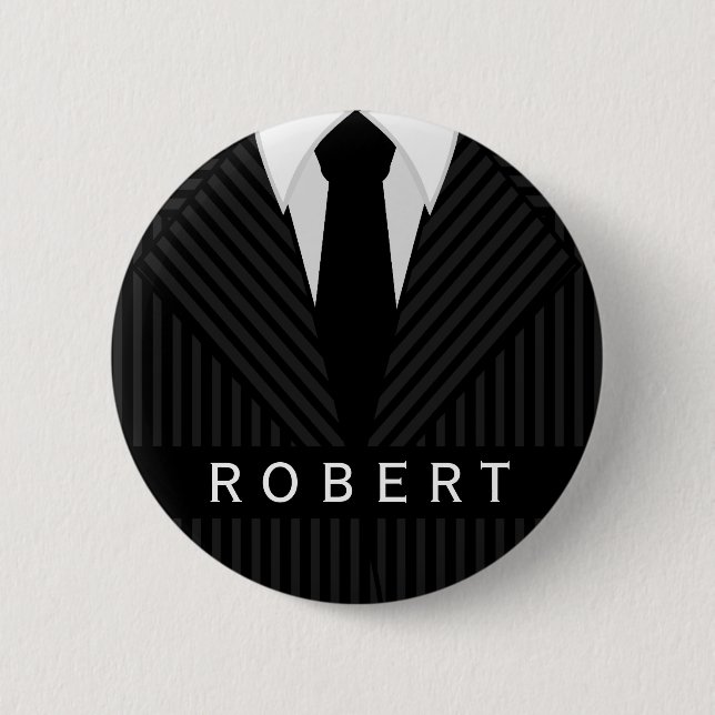 Pinstripe Suit Mens Mode Ronde Nom Balise Badge (Devant)