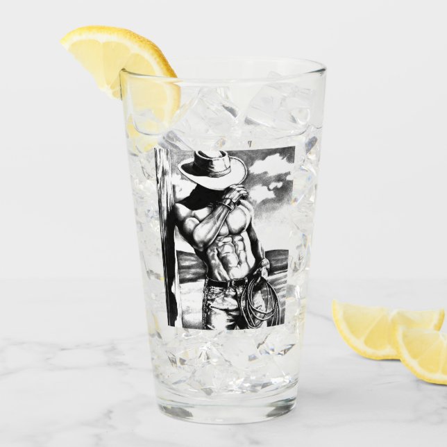 Pint Glass - Cooler Cowboy Bodybuilder Glas (Vorderseite Ice)