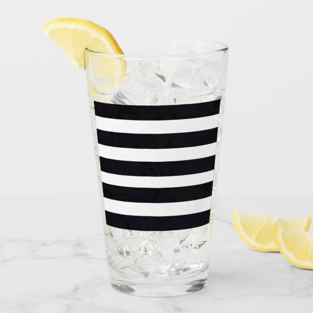 Pint Glass - Moderne schwarz-weiße Streifen Glas (Vorderseite Ice)
