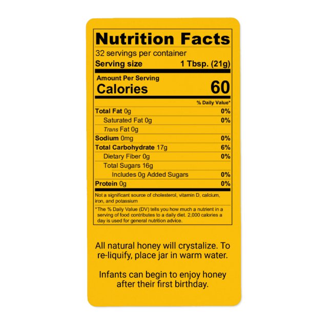 Pint Honey Jar Nutrition Facts Gold (Vorne)