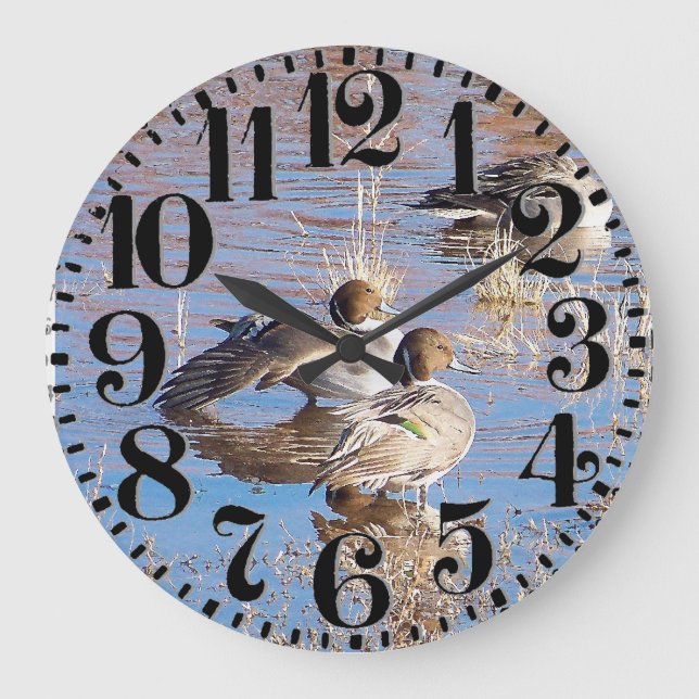 Pintail Duck Birds Wildlife Big Number Wall Clock Große Wanduhr (Vorderseite)