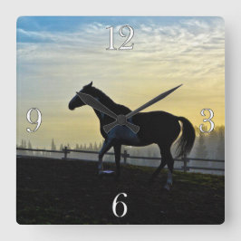 Pinto in Barnyard bei Sunrise Quadratische Wanduhr