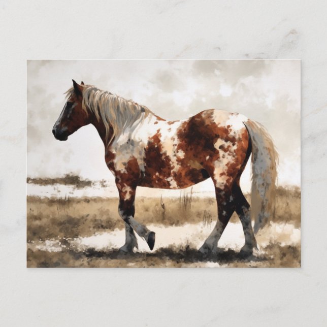 Pinto Mustang Horse Painting Postcard Postkarte (Vorderseite)