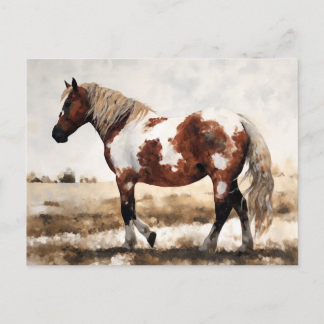 Pinto Mustang Horse Painting Postkarte (Vorderseite)