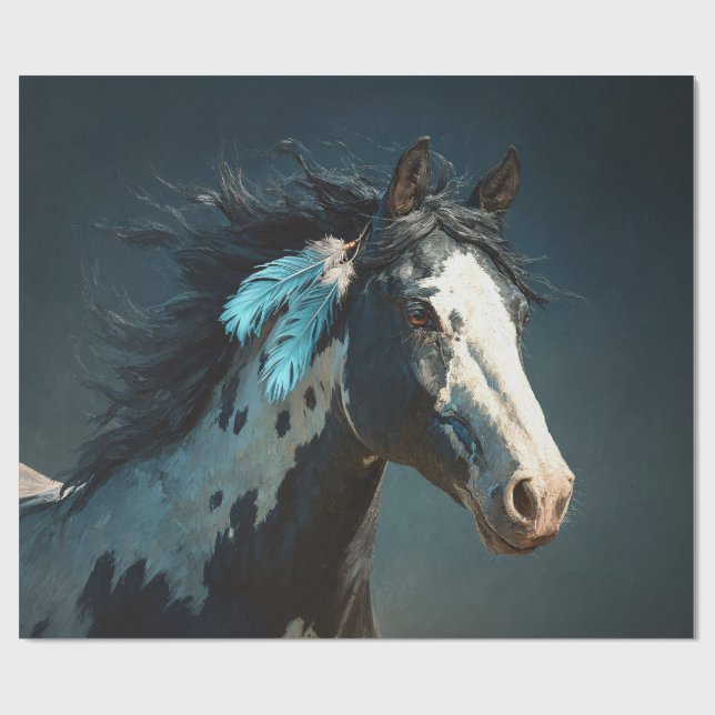 Pinto Mustang Pferd Feder Akzent Decoupage Geschenkpapier (Flach)