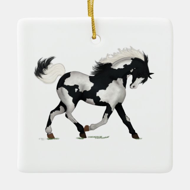 Pinto Overo Piebald Pferd oder Pony Reitarm Keramikornament (Vorderseite)