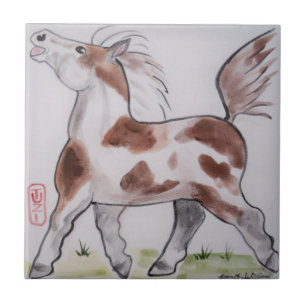 Pinto Paint Pony Brown White Horse Fliese