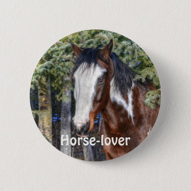 Pinto Paint Stallion & Evergreen Trees Button (Vorderseite)