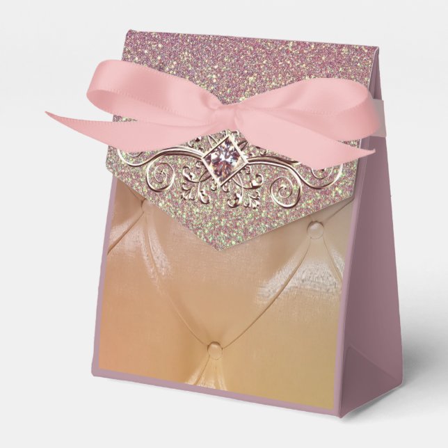 Pintuck Satin rosa Diamant Glitzer Gefälligkeitsbo Geschenkschachtel (Vorderseite)