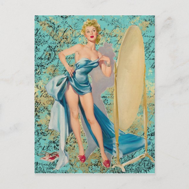 Pinup Girl in Mirror Postkarte (Vorderseite)