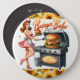 Pinup Lady Vintag Pinback Buttone Burger Babe Button