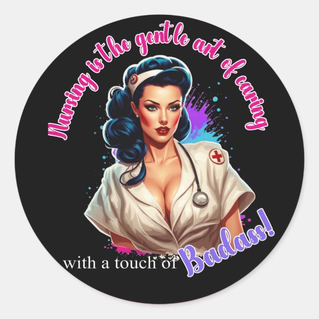 Pinup_ Nurse Badass Runder Aufkleber (Vorderseite)