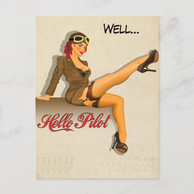 Pinup Pilot Girl Postkarte (Vorderseite)