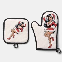 Pinup Santa Babe Ofenhandschuh & Topflappen-Set