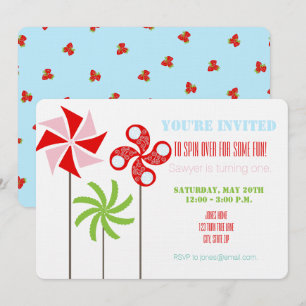 Pinwheel Birthday Invite {Girl Blue Strawbere} Einladung