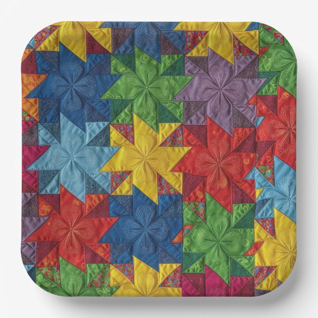 Pinwheel Patchwork Quilt Pattern Pappteller (Vorderseite)