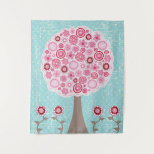 Pip Pip Hooray Pink Blossom Gemalter Kunstbaum Wandteppich
