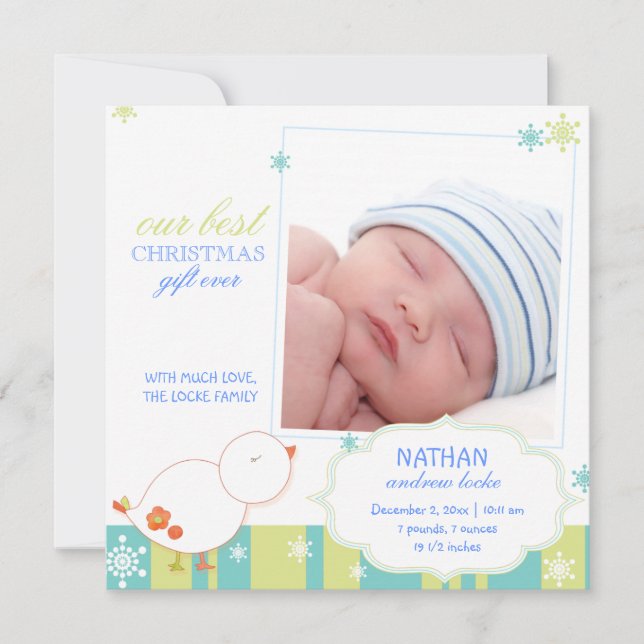 Pip Pip Lil Bird Baby Boy Foto Bird Ankündigung (Vorderseite)