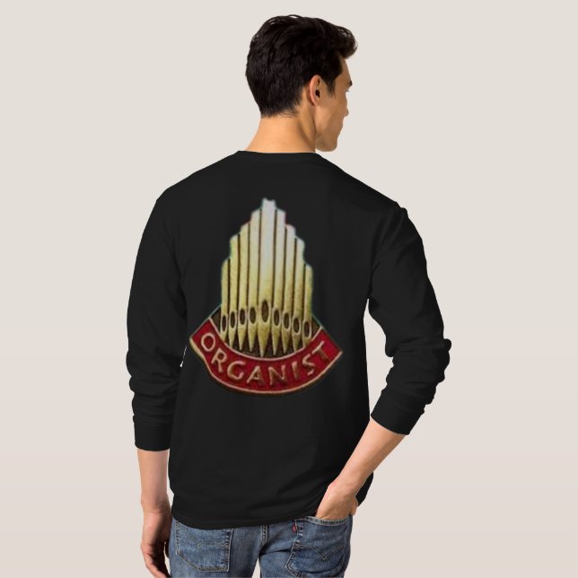 Pipe-Organist-Front und Rückseite Logo Langschlauc T-Shirt (Schwarz voll)