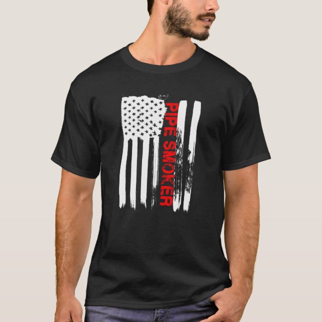 Pipe Smoker TShirt Old School Tobacco USA Flag Gif (Vorderseite)