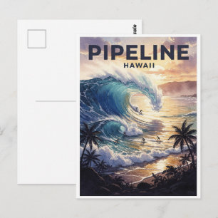 Pipeline Hawaii Surf Vintage Postkarte