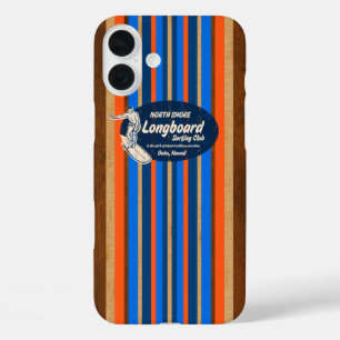 Pipeline Surfboard Hawaiian Stripes Royal Blue iPhone 16 Plus Hülle