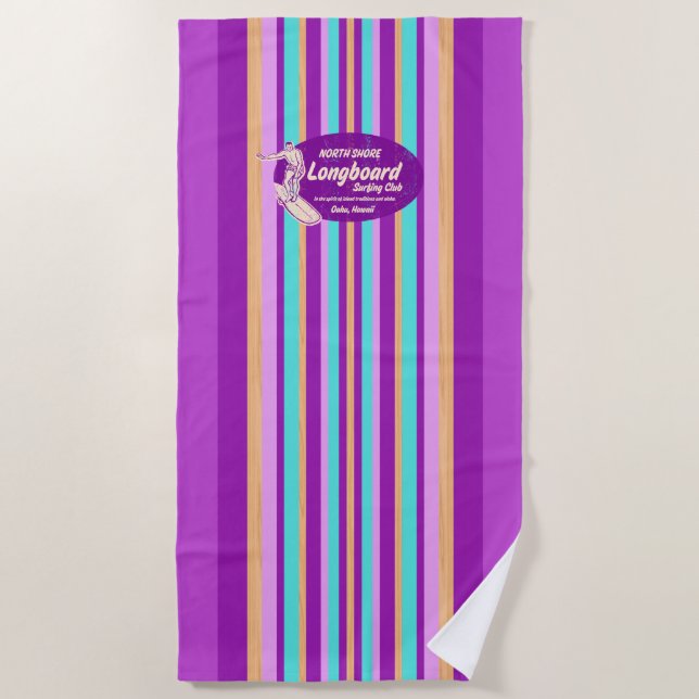 Pipeline Surfboard Hawaiian Striping - Violet Strandtuch (Vorderseite)