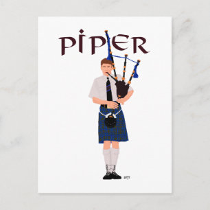 PIPER Blau Kariert Postkarte