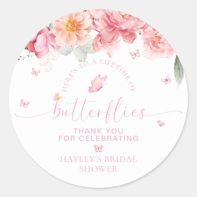 Piper Peony Butterfly Brautparty Favor Runder Aufkleber (Vorderseite)
