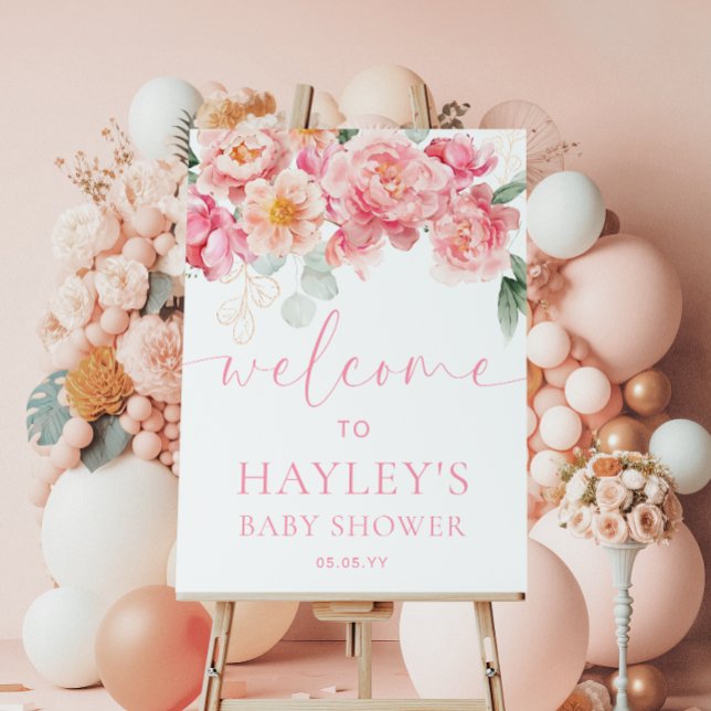 Piper Peony Floral Baby Dusche Begrüßungszeichen Poster (Welcome Sign Bridal Shower Piper Peony )