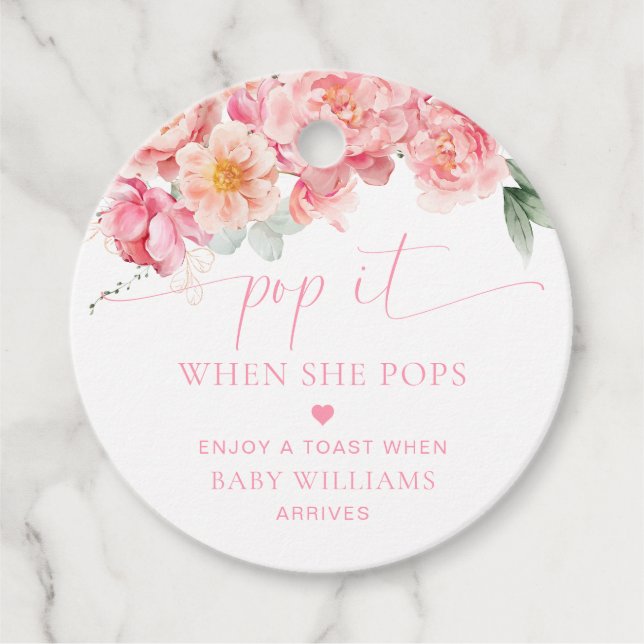 Piper Peony Floral Baby Dusche Pop It Geschenkanhänger (Vorderseite)