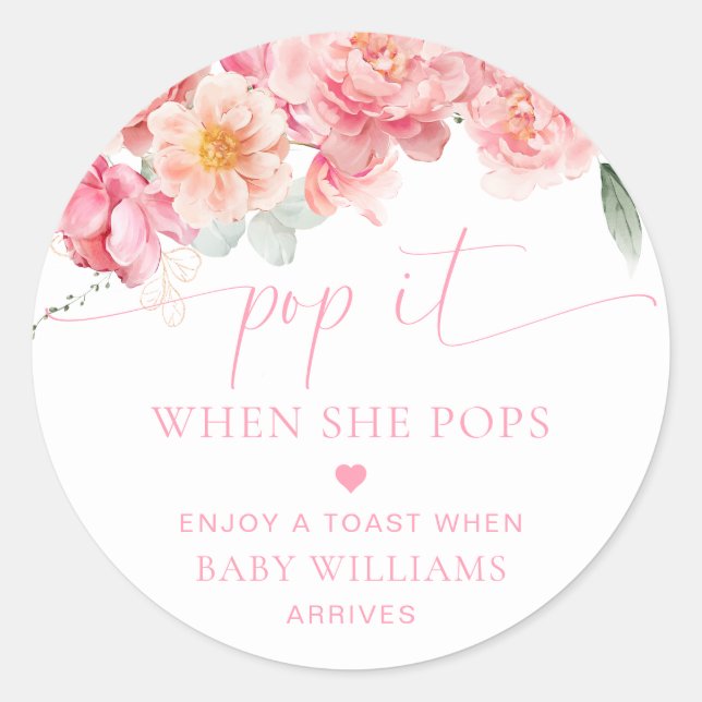 Piper Peony Floral Baby Dusche Pop It Runder Aufkleber (Vorderseite)