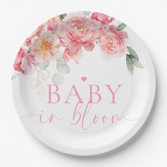 Piper Peony Floral Baby in Bloom Baby Dusche Pappteller (Vorderseite)